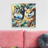 Mosaik Tile Wolf und Owl Leinwanddruck (Insitu (Wohnzimmer))