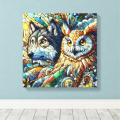 Mosaik Tile Wolf und Owl Leinwanddruck (Insitu (Holzboden))