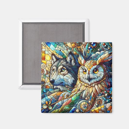 Mosaik Tile Wolf und Owl Magnet (Vorderseite/Rückseite)