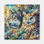 Mosaik Tile Wolf und Owl Magnet (Vorne)