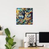 Mosaik Tile Wolf und Owl Poster (Heimbüro)