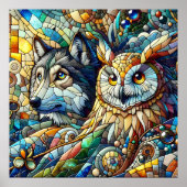 Mosaik Tile Wolf und Owl Poster (Vorne)