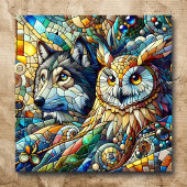 Mosaik Tile Wolf und Owl Poster