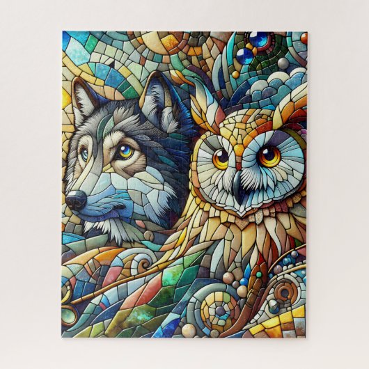 Mosaik Tile Wolf und Owl Puzzle (Vertikal)