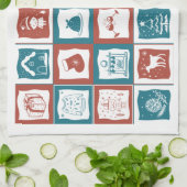 Mosaik Tiled Advent Weihnachts Grün Muster Geschirrtuch (Gefaltet)