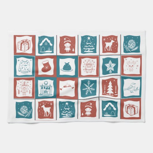 Mosaik Tiled Advent Weihnachts Grün Muster Geschirrtuch (Horizontal)