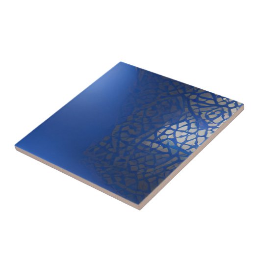 Mosaik Trellis, blaues Indigo, geometrisch Fliese (Seite)