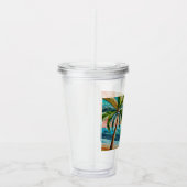 Mosaik Tropical Beach Sunset Palm Tree Acryltrinkbecher (Rechts)