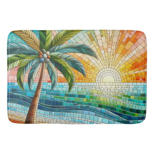 Mosaik Tropical Beach Sunset Palm Tree Badematte (Vorderseite)