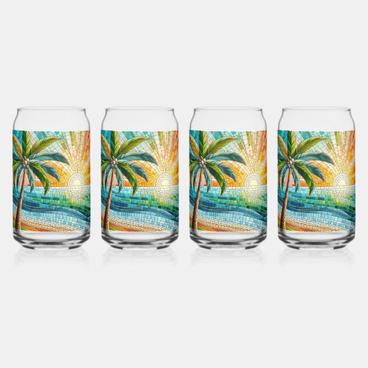 Mosaik Tropical Beach Sunset Palm Tree Dosenglas (Vorderseite)