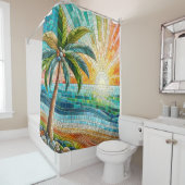 Mosaik Tropical Beach Sunset Palm Tree Duschvorhang (Beispiel)
