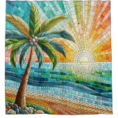 Mosaik Tropical Beach Sunset Palm Tree Duschvorhang (Vorderseite)