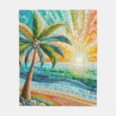 Mosaik Tropical Beach Sunset Palm Tree Fleecedecke (Vorderseite)