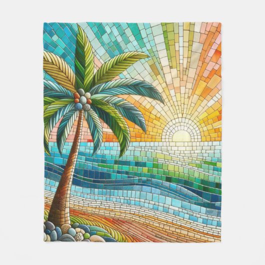 Mosaik Tropical Beach Sunset Palm Tree Fleecedecke (Vorderseite)