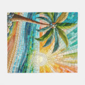 Mosaik Tropical Beach Sunset Palm Tree Fleecedecke (Vorderseite (Horizontal))