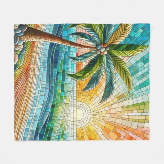 Mosaik Tropical Beach Sunset Palm Tree Fleecedecke (Vorderseite (Horizontal))
