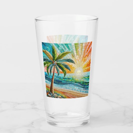 Mosaik Tropical Beach Sunset Palm Tree Glas (Rückseite)