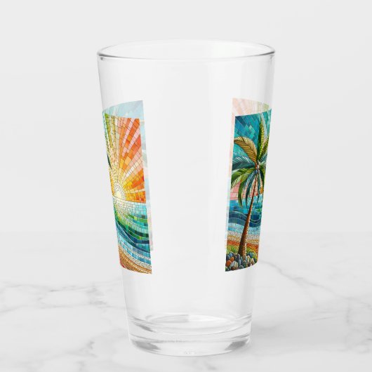 Mosaik Tropical Beach Sunset Palm Tree Glas (Links)