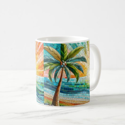 Mosaik Tropical Beach Sunset Palm Tree Kaffeetasse (VorderseiteRechts)