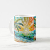 Mosaik Tropical Beach Sunset Palm Tree Kaffeetasse (Vorderseite Links)