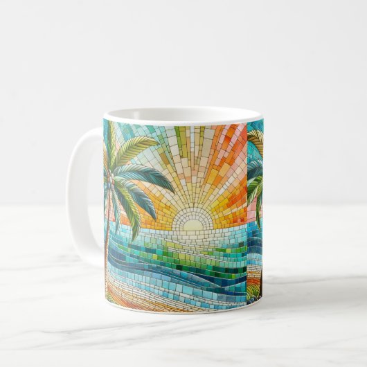 Mosaik Tropical Beach Sunset Palm Tree Kaffeetasse (Vorderseite Links)