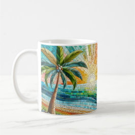 Mosaik Tropical Beach Sunset Palm Tree Kaffeetasse
