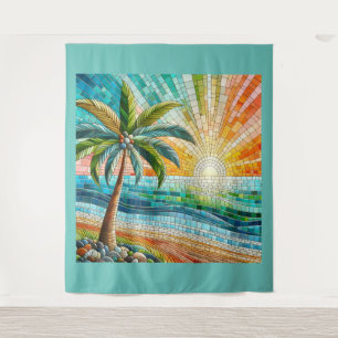 Mosaik Tropical Beach Sunset Palm Tree Lg Wandteppich