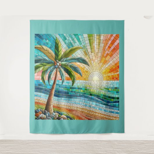 Mosaik Tropical Beach Sunset Palm Tree Lg Wandteppich (Vorderseite)