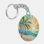 Mosaik Tropical Beach Sunset Palm Tree Round Schlüsselanhänger (Vorderseite links)