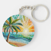 Mosaik Tropical Beach Sunset Palm Tree Round Schlüsselanhänger (Rückseite)