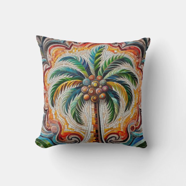 Mosaik Tropical Palm Tree Art Kissen (Vorderseite)