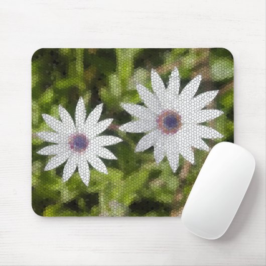 Mosaik White Daisy Bush Blume - Mousepad (Mit Mouse)