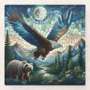 Mosaikbär und Adler im Gebirge Glasuntersetzer