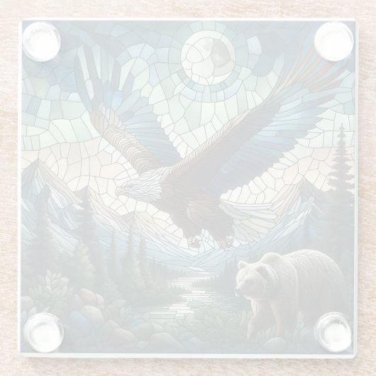 Mosaikbär und Adler im Gebirge Glasuntersetzer (Rückseite)
