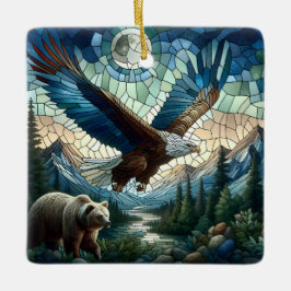 Mosaikbär und Adler im Gebirge Keramikornament