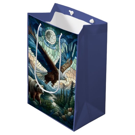 Mosaikbär und Adler im Gebirge Mittlere Geschenktüte (Vorderseite Schrägansicht)