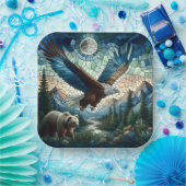 Mosaikbär und Adler im Gebirge Pappteller (Party)
