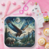 Mosaikbär und Adler im Gebirge Pappteller (Party)