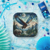 Mosaikbär und Adler im Gebirge Pappteller (Party)