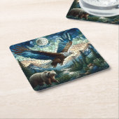 Mosaikbär und Adler im Gebirge Rechteckiger Pappuntersetzer (angewinkelt)