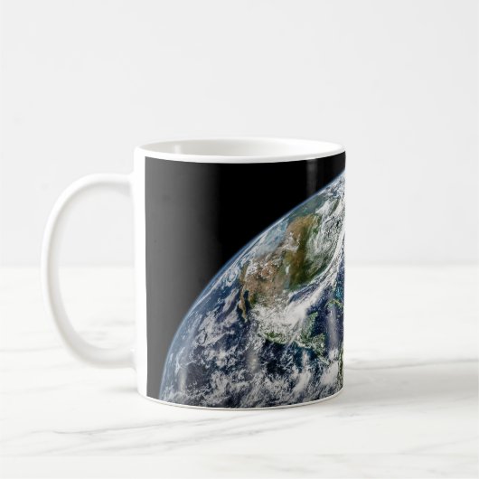 Mosaikbild des Planeten Erde mit 3 Hurrikanen Kaffeetasse (Links)