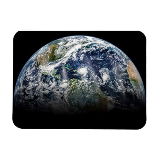 Mosaikbild des Planeten Erde mit 3 Hurrikanen Magnet (Horizontal)