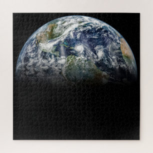 Mosaikbild des Planeten Erde mit 3 Hurrikanen Puzzle