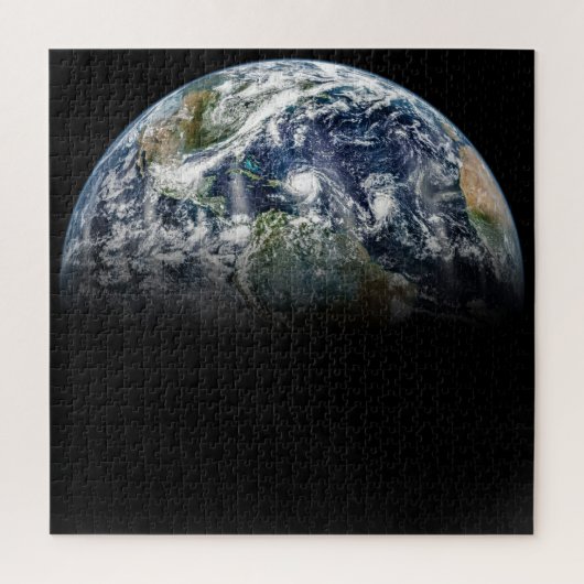 Mosaikbild des Planeten Erde mit 3 Hurrikanen Puzzle (Vertikal)
