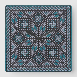 Mosaikbild schwarz grau und matisblau quadratische wanduhr