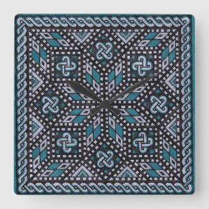 Mosaikbild schwarz grau und matisblau quadratische wanduhr