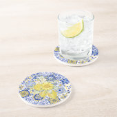 Mosaikblüten in Blau und Gelb Getränkeuntersetzer (Seite)