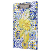 Mosaikblüten in Blau und Gelb Klemmbrett (Links)