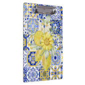 Mosaikblüten in Blau und Gelb Klemmbrett (Rechts)