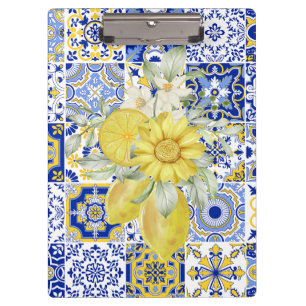Mosaikblüten in Blau und Gelb Klemmbrett